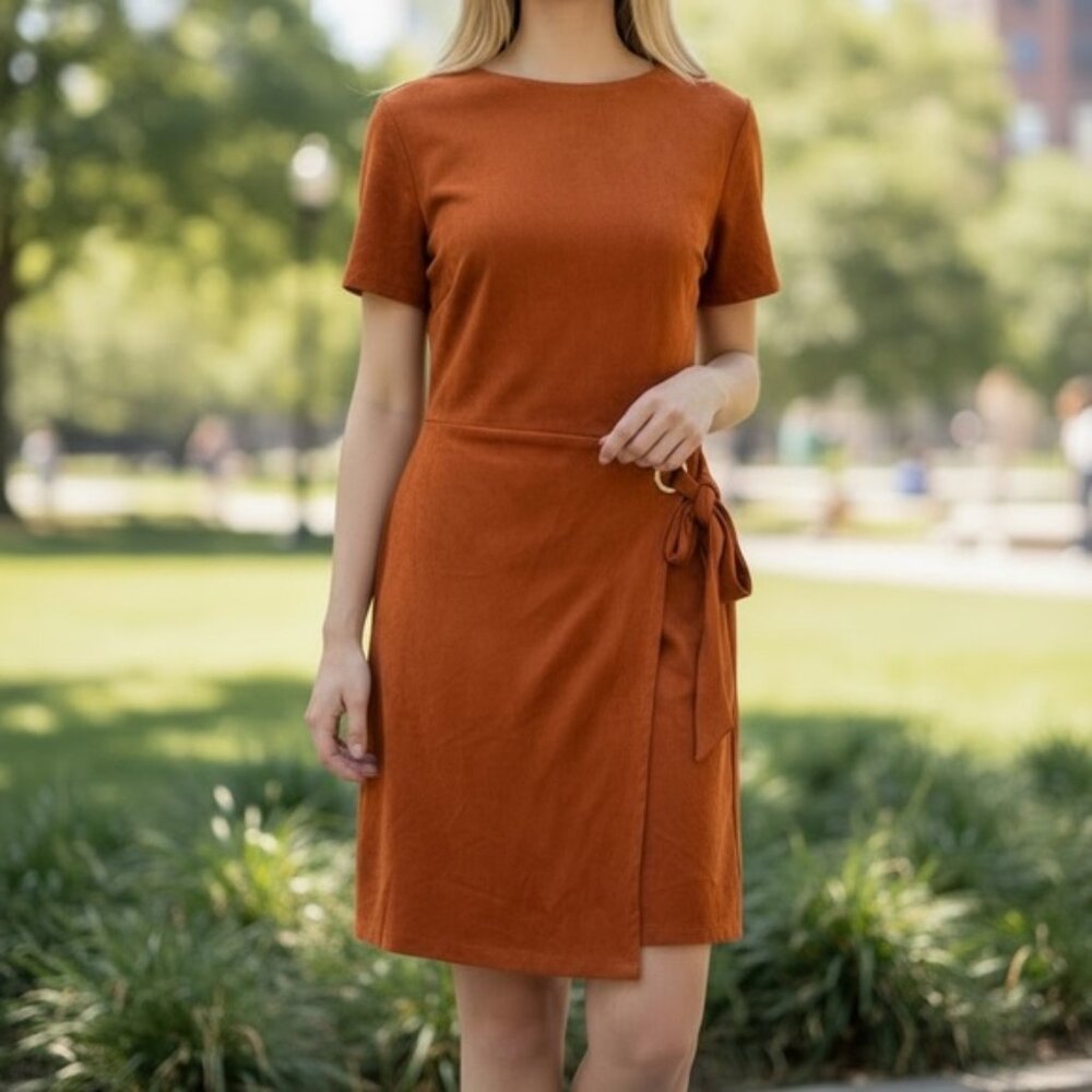 Tahari ASL Women’s Faux Suede Sheath Dress Size 14 Walnut NWT